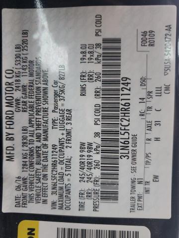 3LN6L5FC2HR611249 - 2017 LINCOLN MKZ RESERVE ლურჯი ფოტო 13