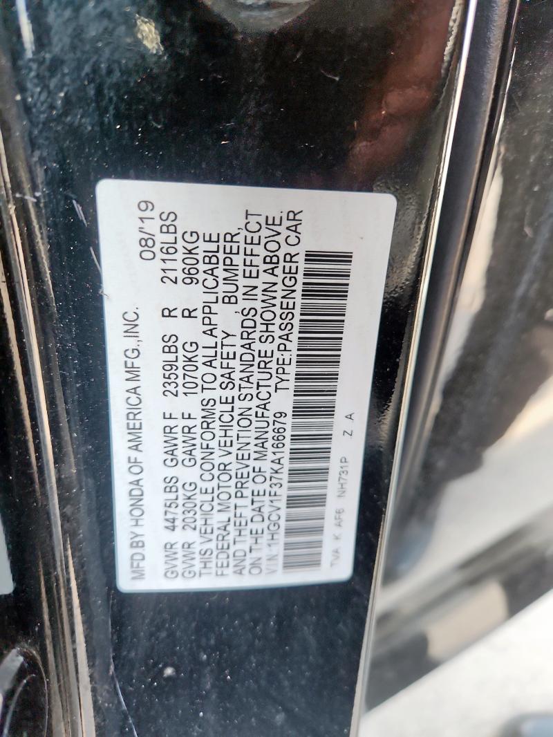 1HGCV1F37KA166679 - 2019 HONDA ACCORD SPORT Negro foto 13
