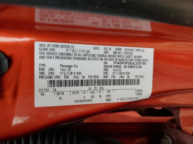 1FADP3F2XJL255199 - 2018 FORD FOCUS SE RED photo 12