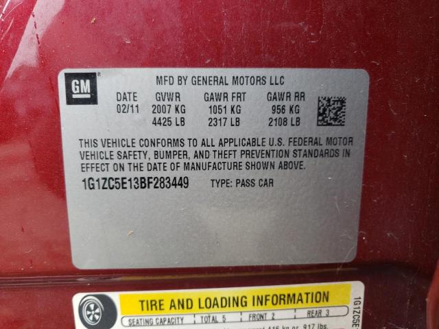 1G1ZC5E13BF283449 - 2011 CHEVROLET MALIBU 1LT 红色 照片 12