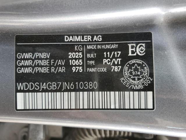 WDDSJ4GB7JN610380 - 2018 MERCEDES-BENZ CLA 250 4MATIC GRAY photo 12