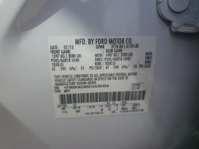 1FM5K8D86EGA30354 - 2014 FORD EXPLORER XLT Ağ foto 13