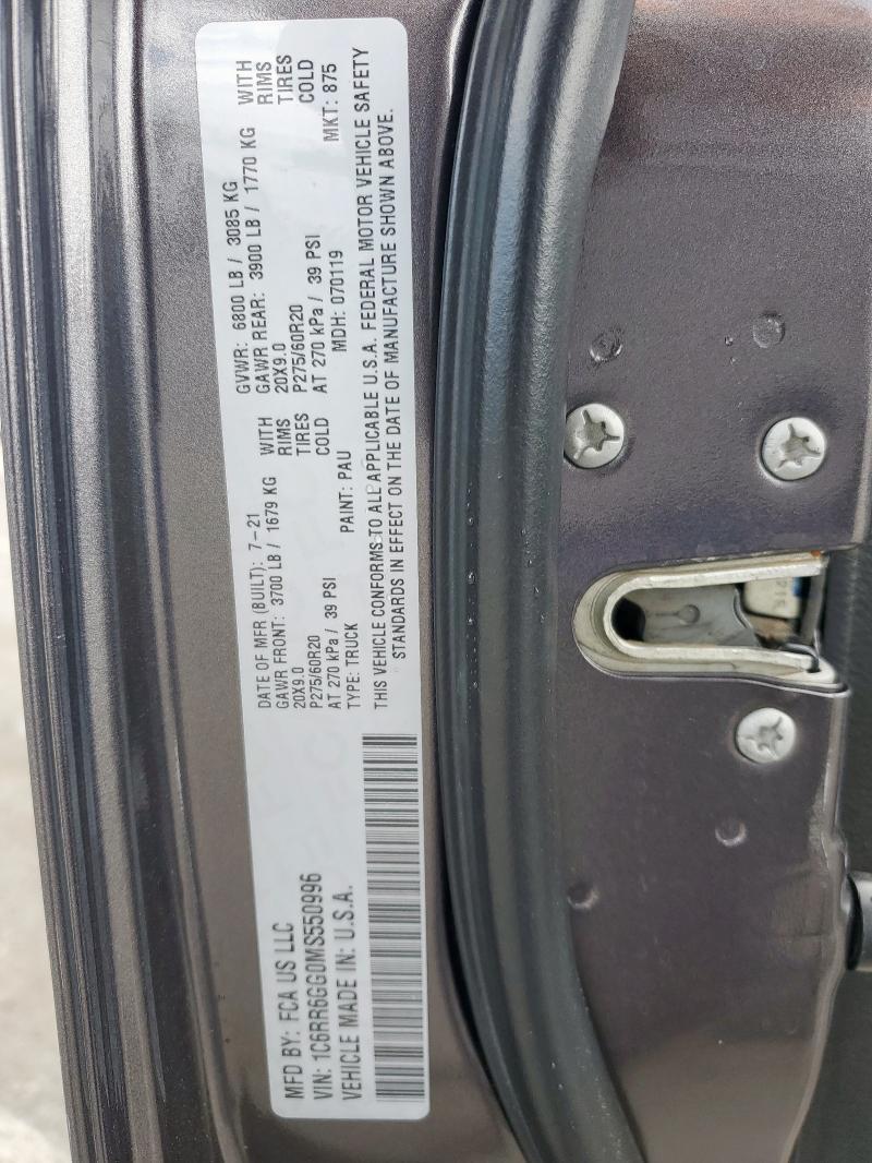 1C6RR6GG0MS550996 - 2021 RAM 1500 CLASS SLT ნაცრისფერი ფოტო 12