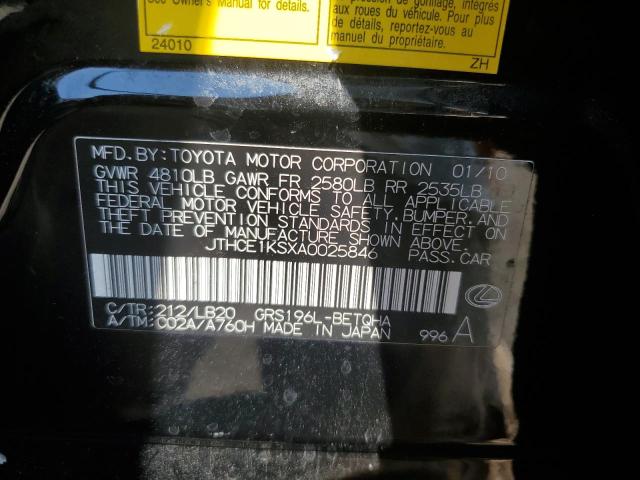 JTHCE1KSXA0025846 - 2010 LEXUS GS 350 BLACK photo 12