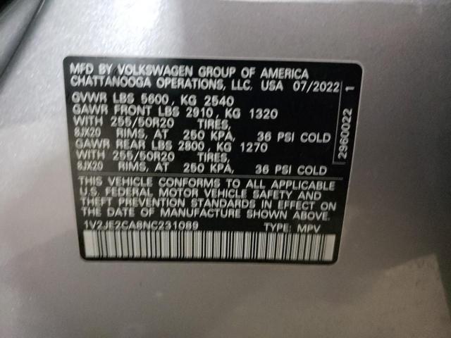 1V2JE2CA8NC231089 - 2022 VOLKSWAGEN ATLAS CROS SE SILVER photo 14