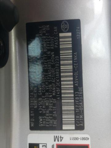 4T4BF3EK1AR079239 - 2010 TOYOTA CAMRY BASE SILVER photo 13