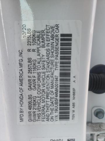 19UUB5F44MA001947 - 2021 ACURA TLX TECHNOLOGY WHITE photo 12