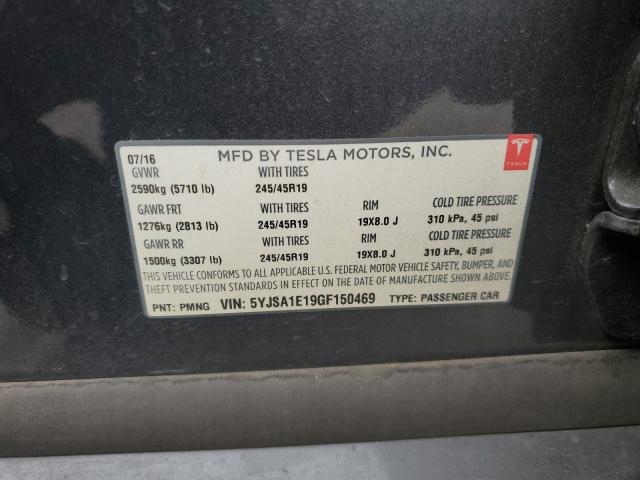 5YJSA1E19GF150469 - 2016 TESLA MODEL S ნაცრისფერი ფოტო 12