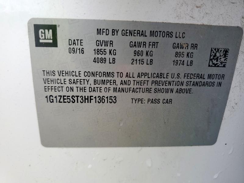 1G1ZE5ST3HF136153 - 2017 CHEVROLET MALIBU LT WHITE photo 13