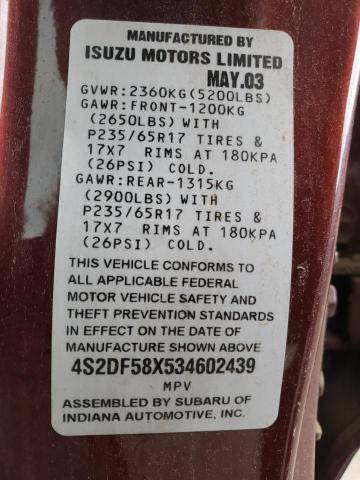 4S2DF58X534602439 - 2003 ISUZU AXIOM XS Qırmızı foto 13