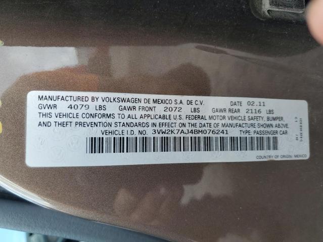3VW2K7AJ4BM076241 - 2011 VOLKSWAGEN JETTA BASE 棕色 照片 12