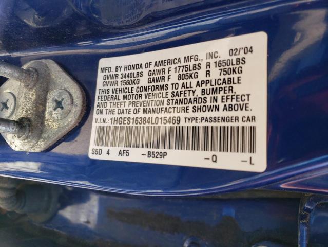 1HGES16384L015469 - 2004 HONDA CIVIC DX VP Blau Foto 13