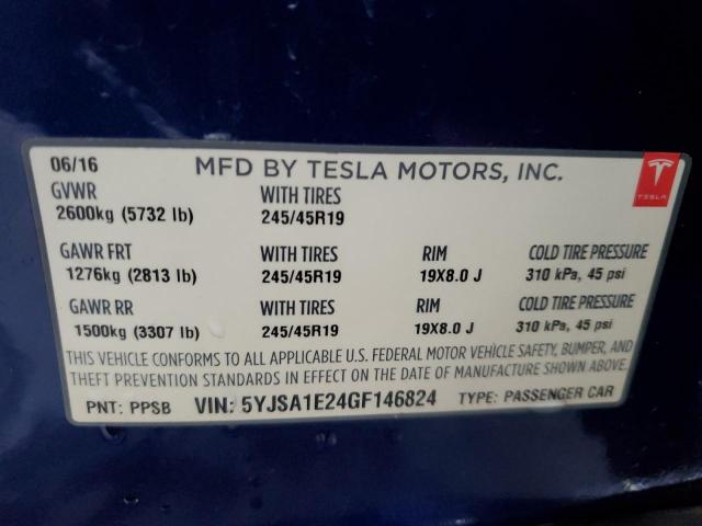 5YJSA1E24GF146824 - 2016 TESLA MODEL S BLUE photo 13