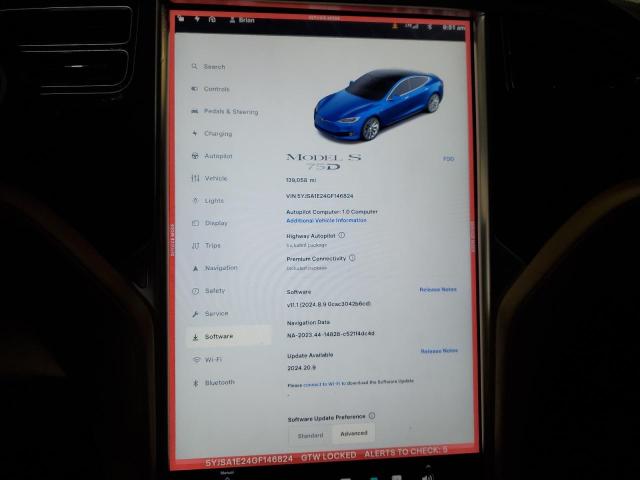 5YJSA1E24GF146824 - 2016 TESLA MODEL S BLUE photo 9