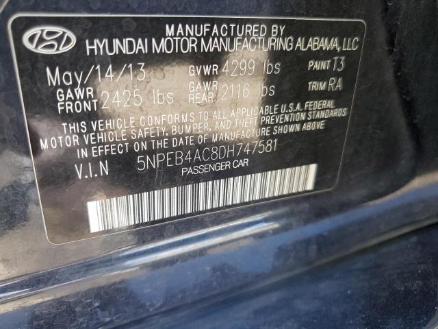 5NPEB4AC8DH747581 - 2013 HYUNDAI SONATA GLS BLUE photo 12