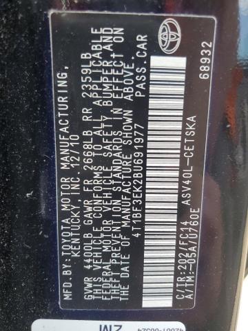 4T1BF3EK2BU691977 - 2011 TOYOTA CAMRY BASE BLACK photo 13