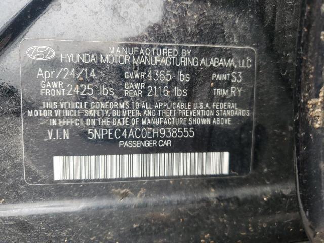 5NPEC4AC0EH938555 - 2014 HYUNDAI SONATA SE BLACK photo 12