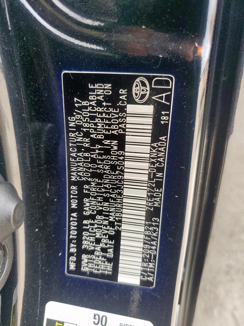 2T1BURHE3JC975049 - 2018 TOYOTA COROLLA L BLACK photo 13