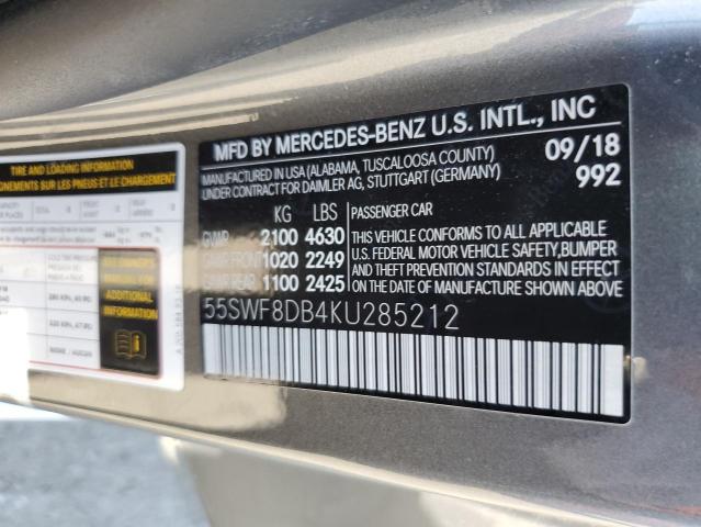 55SWF8DB4KU285212 - 2019 MERCEDES-BENZ C 300 GRAY photo 12