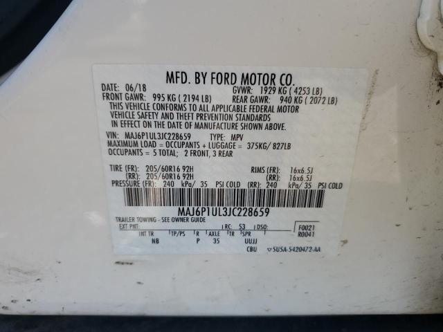 MAJ6P1UL3JC228659 - 2018 FORD ECOSPORT SE WHITE photo 12