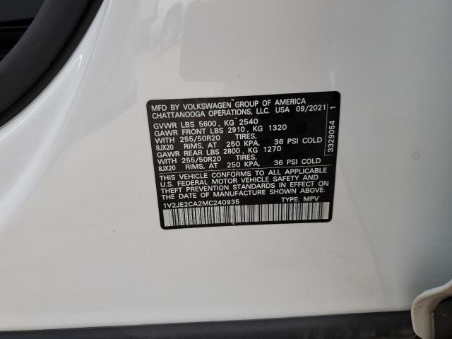 1V2JE2CA2MC240935 - 2021 VOLKSWAGEN ATLAS CROS SE Белый фото 12