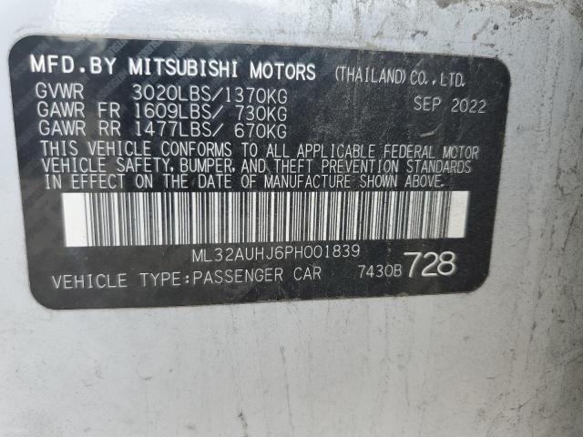 ML32AUHJ6PH001839 - 2023 MITSUBISHI MIRAGE ES WHITE photo 12