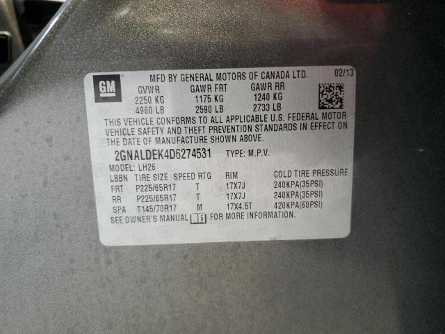 2GNALDEK4D6274531 - 2013 CHEVROLET EQUINOX LT GRAY photo 13