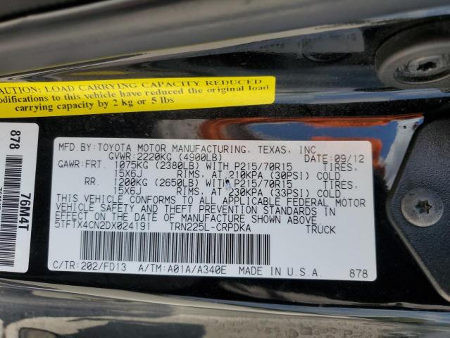 5TFTX4CN2DX024191 - 2013 TOYOTA TACOMA ACCESS CAB შავი ფოტო 12