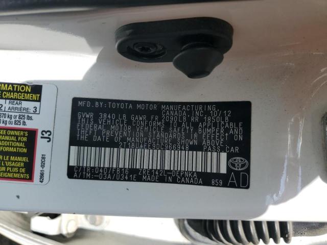 2T1BU4EE9DC966948 - 2013 TOYOTA COROLLA BASE Белый фото 12