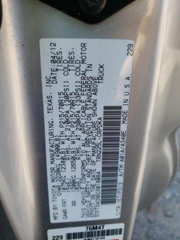 5TFTX4CN6CX018084 - 2012 TOYOTA TACOMA ACCESS CAB ვერცხლისფერი ფოტო 12