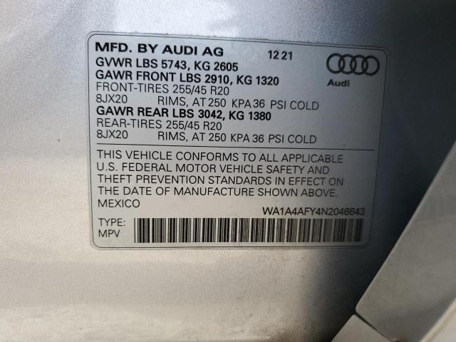 WA1A4AFY4N2046643 - 2022 AUDI SQ5 PREMIUM SILVER photo 13