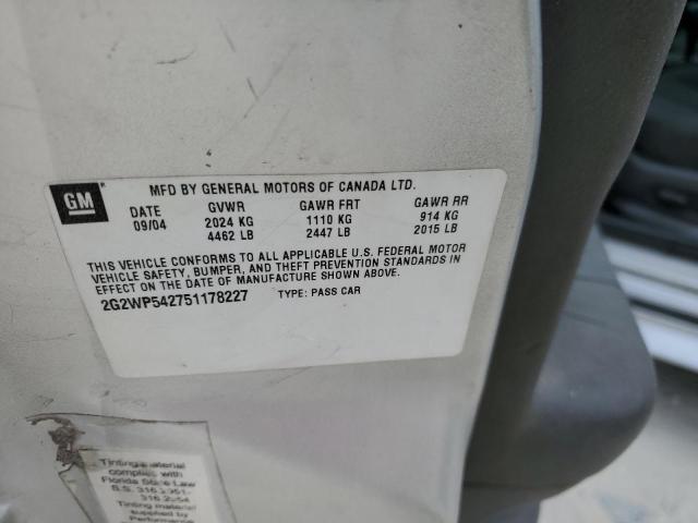 2G2WP542751178227 - 2005 PONTIAC GRAND PRIX 银色 照片 10