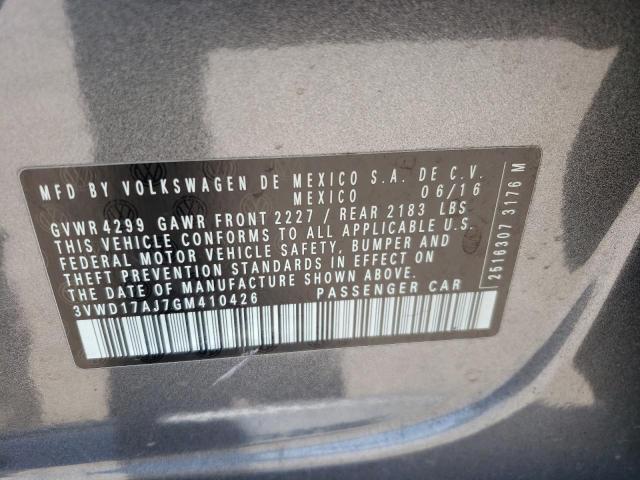 3VWD17AJ7GM410426 - 2016 VOLKSWAGEN JETTA SPORT ნაცრისფერი ფოტო 12
