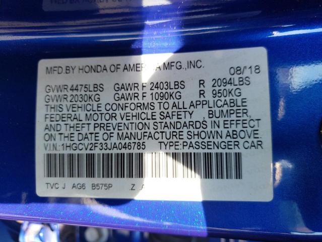 1HGCV2F33JA046785 - 2018 HONDA ACCORD SPORT BLUE photo 12