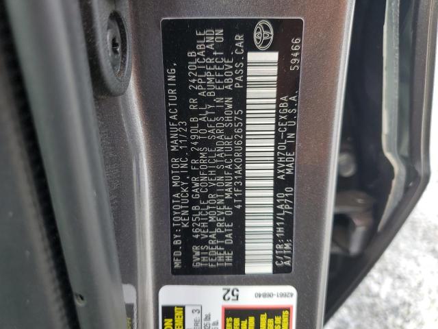 4T1F31AK0RU626575 - 2024 TOYOTA CAMRY XLE Сірий фото 12