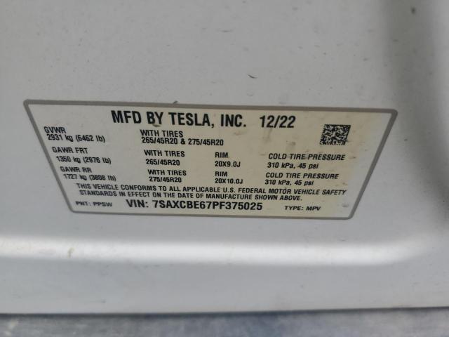 7SAXCBE67PF375025 - 2023 TESLA MODEL X Ağ foto 12