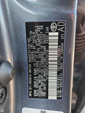 2T1BURHE1KC210116 - 2019 TOYOTA COROLLA L Сұр фото 12