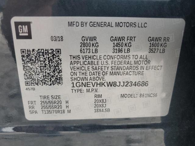1GNEVHKW8JJ234686 - 2018 CHEVROLET TRAVERSE LT CHARCOAL photo 13