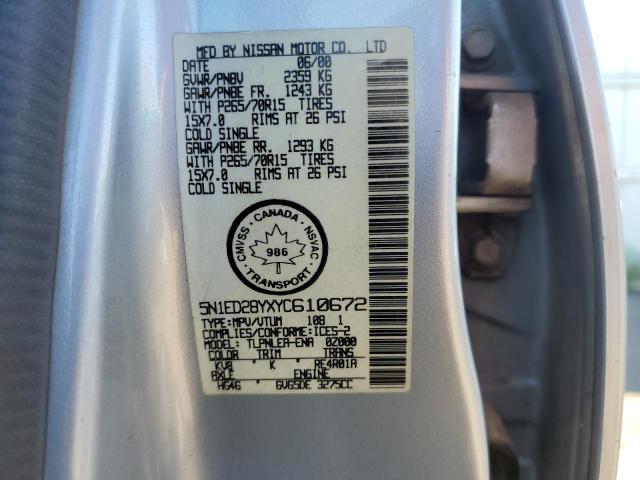 5N1ED28YXYC610672 - 2000 NISSAN XTERRA XE GRAY photo 13