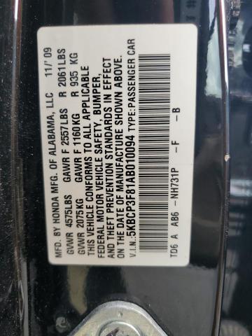 5KBCP3F81AB010094 - 2010 HONDA ACCORD EXL BLACK photo 12