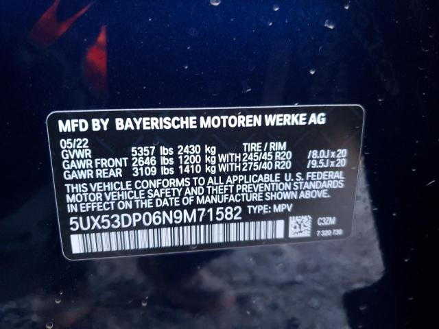 5UX53DP06N9M71582 - 2022 BMW X3 XDRIVE30I BLUE photo 10