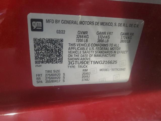 3GTU9DET5NG216625 - 2022 GMC SIERRA LIM K1500 SLT RED photo 12