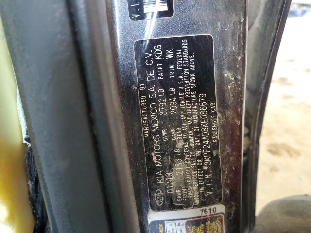 3KPF24AD8KE086679 - 2019 KIA FORTE FE GRAY photo 12