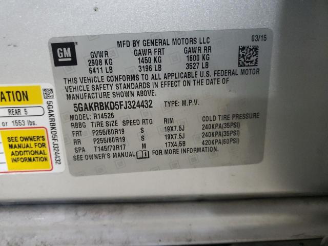 5GAKRBKD5FJ324432 - 2015 BUICK ENCLAVE SILVER photo 13