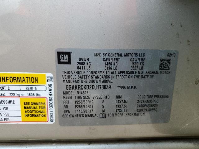 5GAKRCKD2DJ178039 - 2013 BUICK ENCLAVE BEIGE photo 14