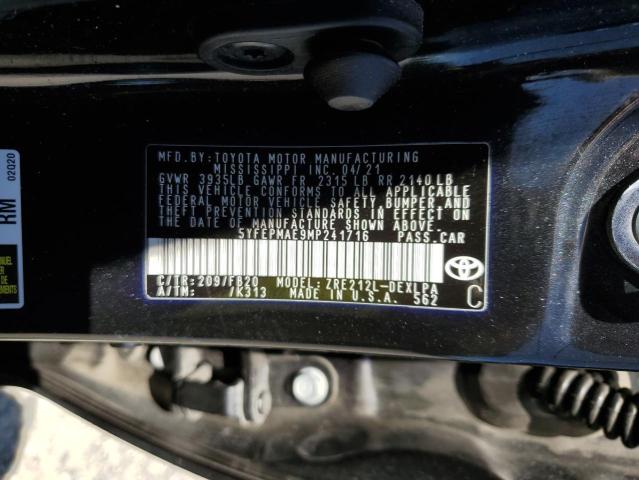 5YFEPMAE9MP241716 - 2021 TOYOTA COROLLA LE შავი ფოტო 12