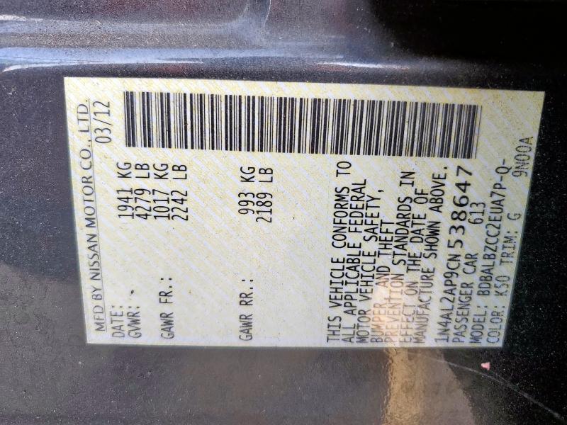 1N4AL2AP9CN538647 - 2012 NISSAN ALTIMA BASE GRAY photo 13