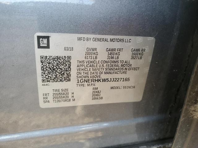 1GNERHKW5JJ227165 - 2018 CHEVROLET TRAVERSE LT GRAY photo 13