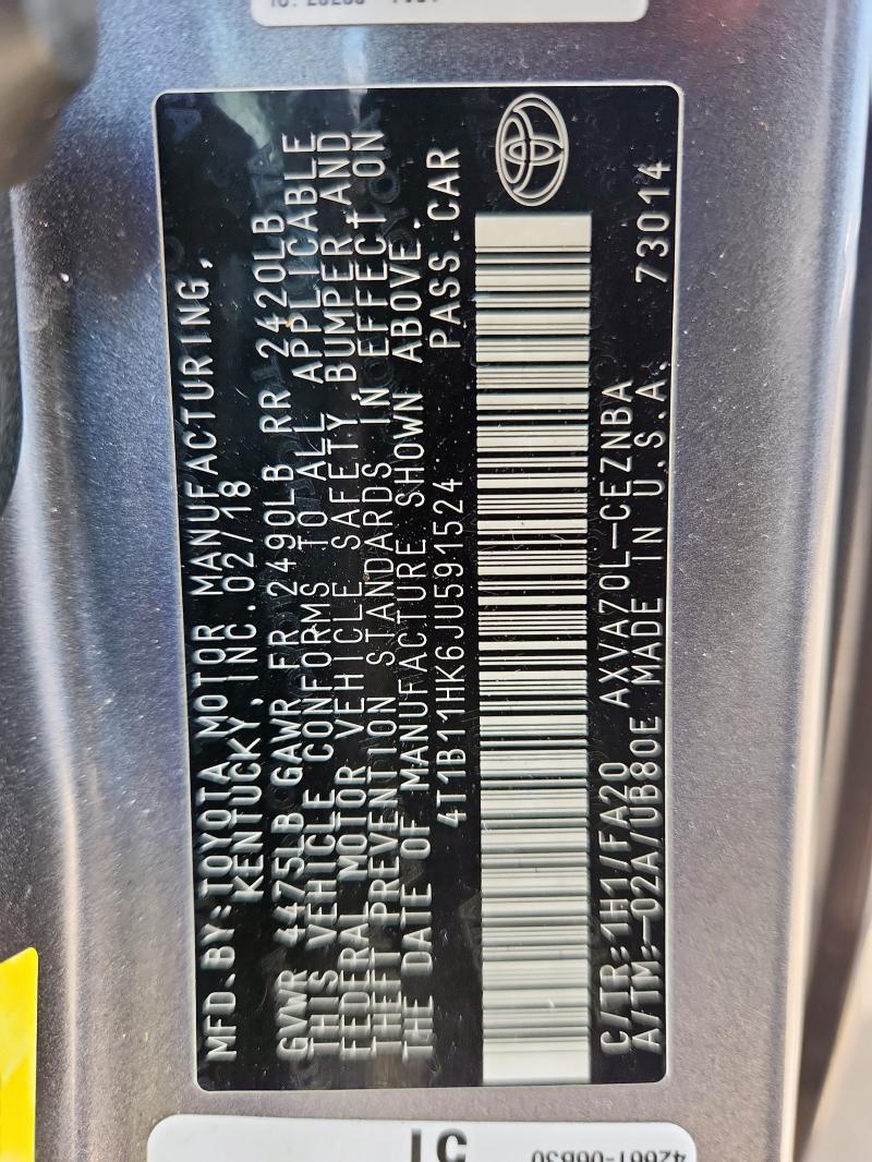 4T1B11HK6JU591524 - 2018 TOYOTA CAMRY L 灰色 照片 13