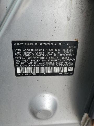 3HGGK5H87FM775676 - 2015 HONDA FIT EX ვერცხლისფერი ფოტო 13